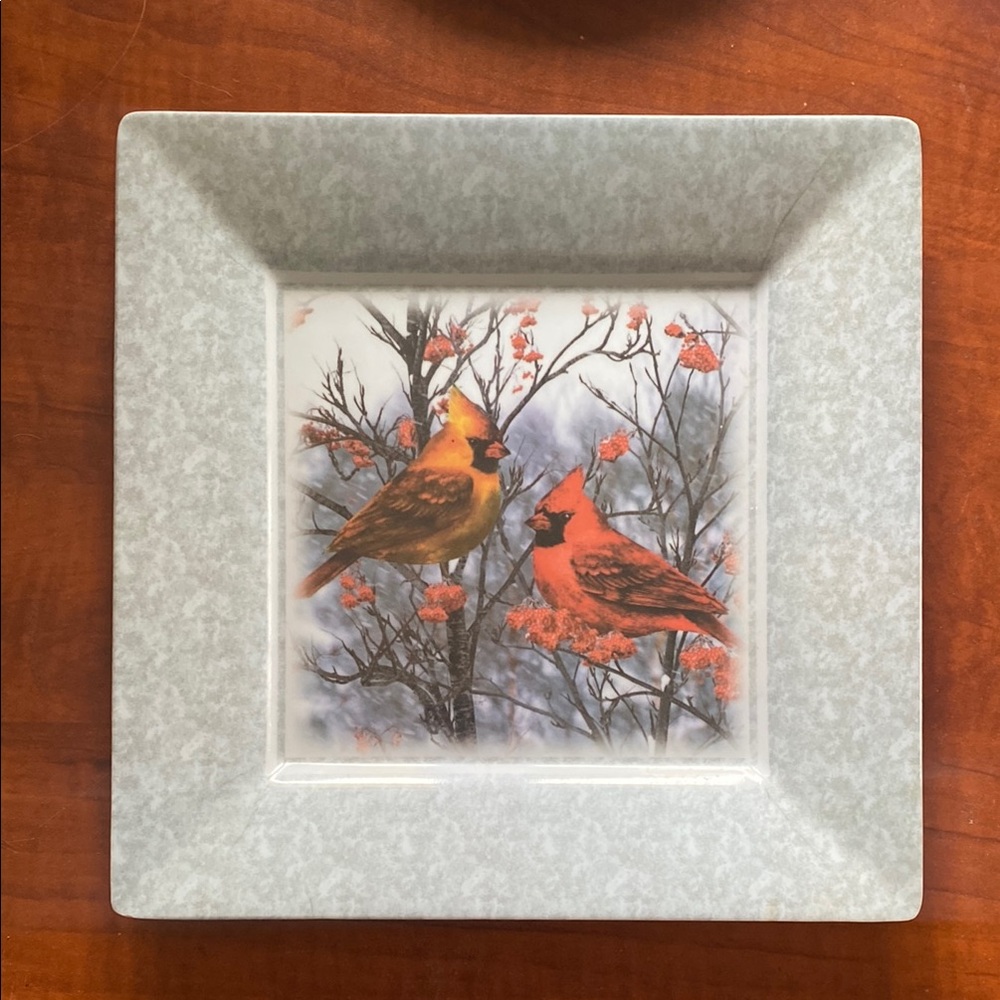 Decorative Square Plate with Cardinal Bird Image
